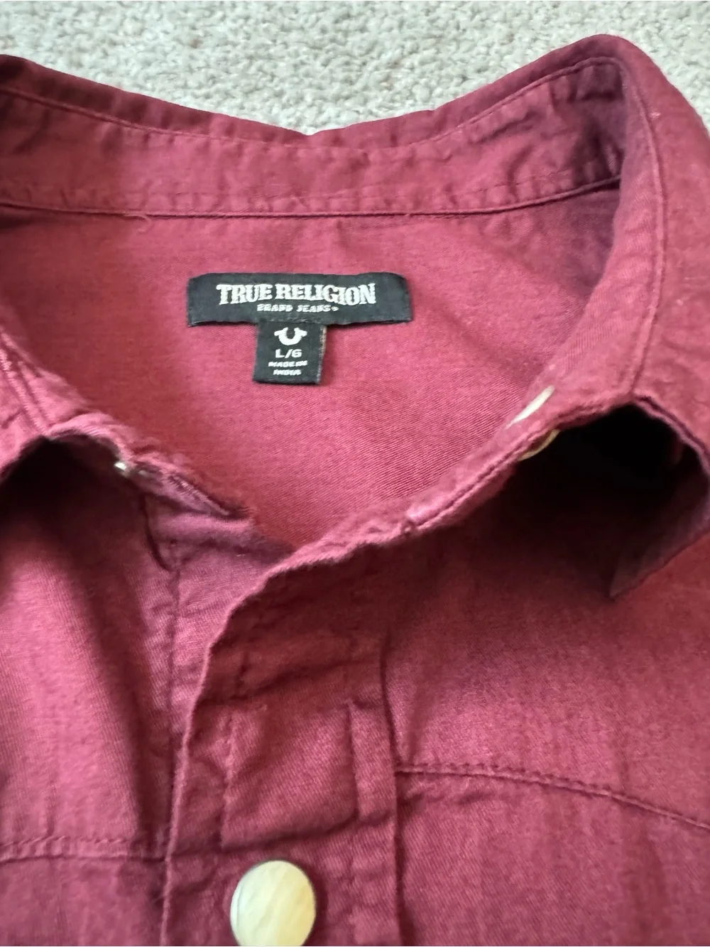 True Religion Men's Burgundy Western Snap Shirt